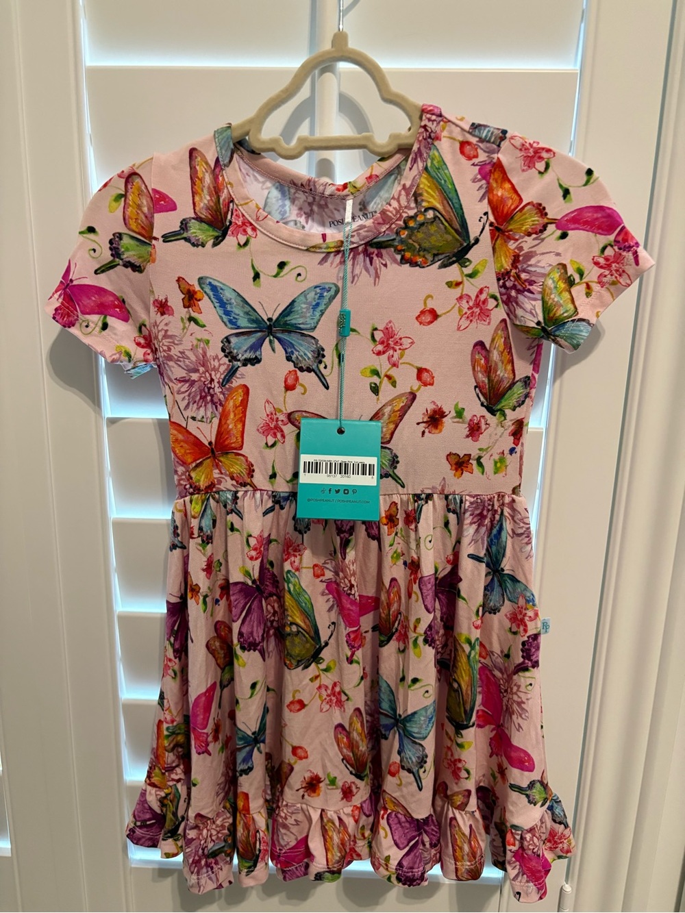 Posh Peanut Girls Pink Butterfly Print Twirl Dress - Kids
